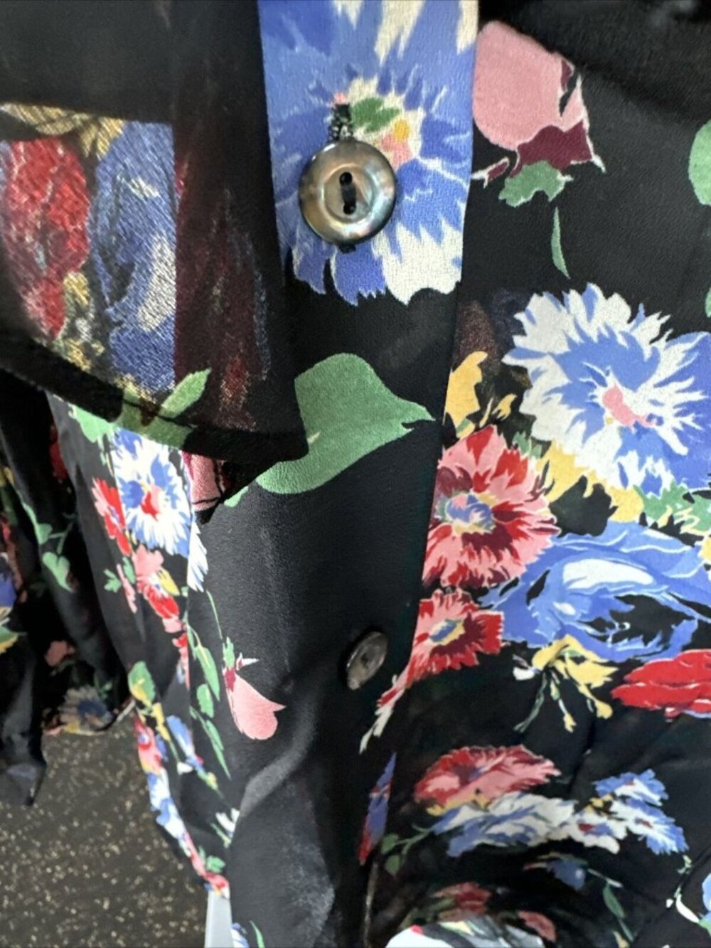 Koret Floral Pleated Skirt Sheer Button-Up Blouse Set 8 Black Multicolor Elastic - Picture 10 of 13